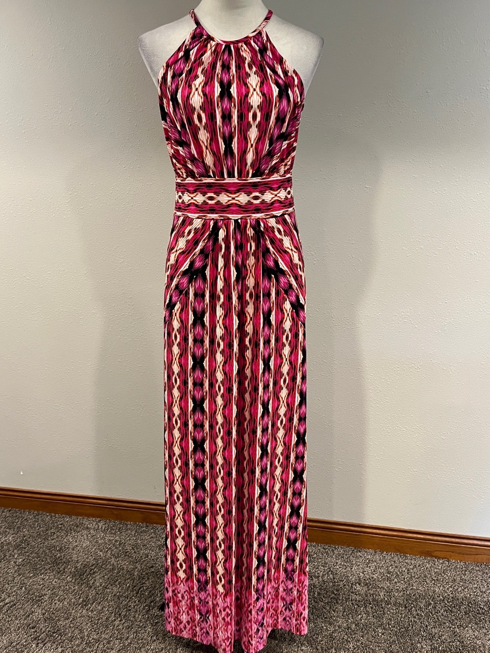 Halter Maxi Dress in Pink Multi-Color Print